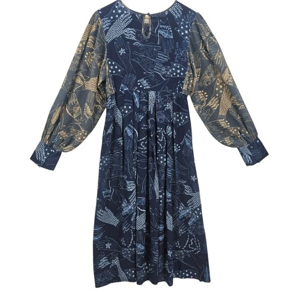 Zakee Shariff Womens 12 Silk Henna Hands Puff Sleeve Midi Dress - Picture 6 of 16